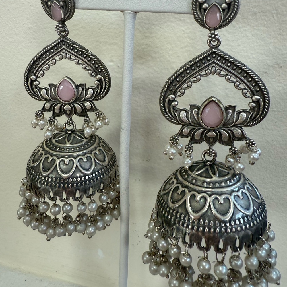 Elegant Silver and Pink Dangle Earrings
